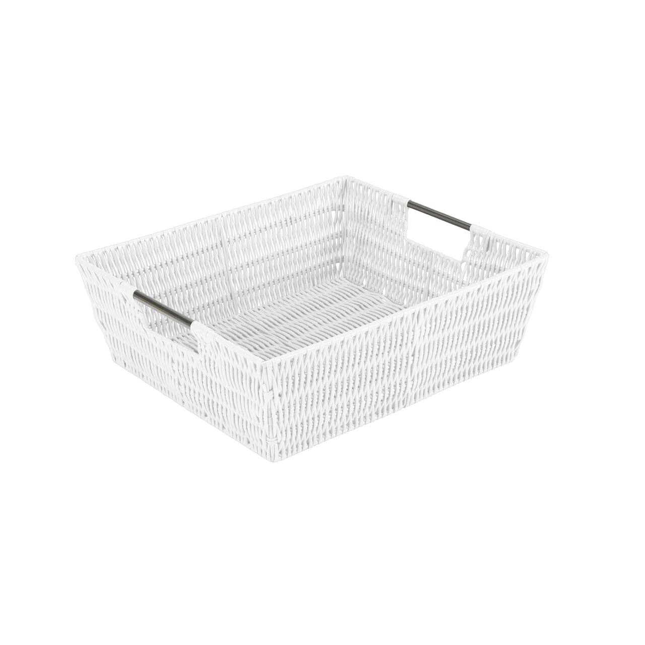 Simplify White Shelf Storage Rattan Tote Basket